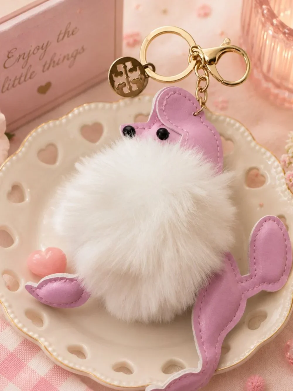 Pink Poodle Coin Bag/Keychain w/ Tory Burch Charm